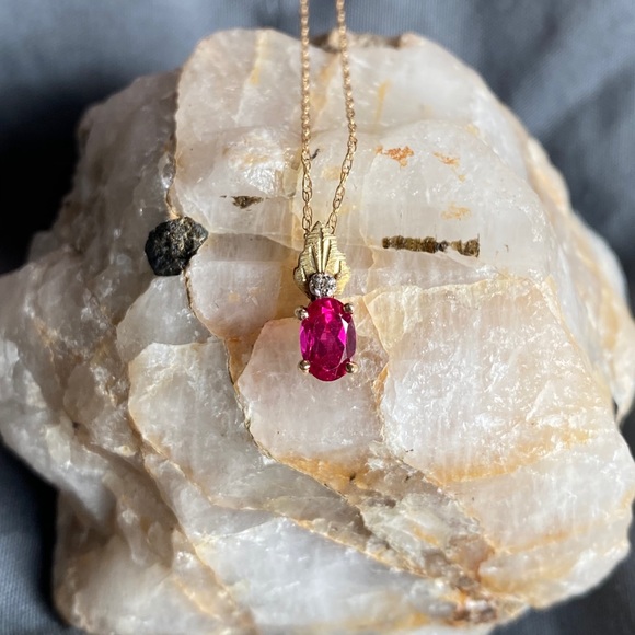 10k Black Hills Gold Ruby and Diamond Necklace - Picture 2 of 8